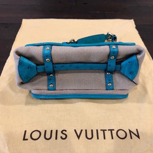 Louis Vuitton Limited Edition Trianon Canvas Turquoise Ostrich Sac Express PM Ba - Picture 6 of 6